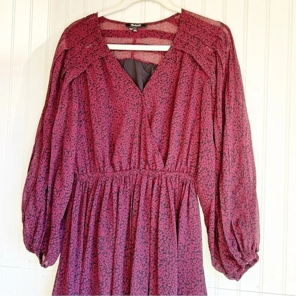MADEWELL Size M Long Sleeve Floral Peasant Dress In CABERNET Red - Picture 6 of 10